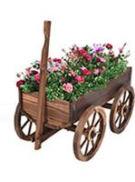گاری ارابه چهارچرخ واگن چوبی گلدان گل متحرک کد 645